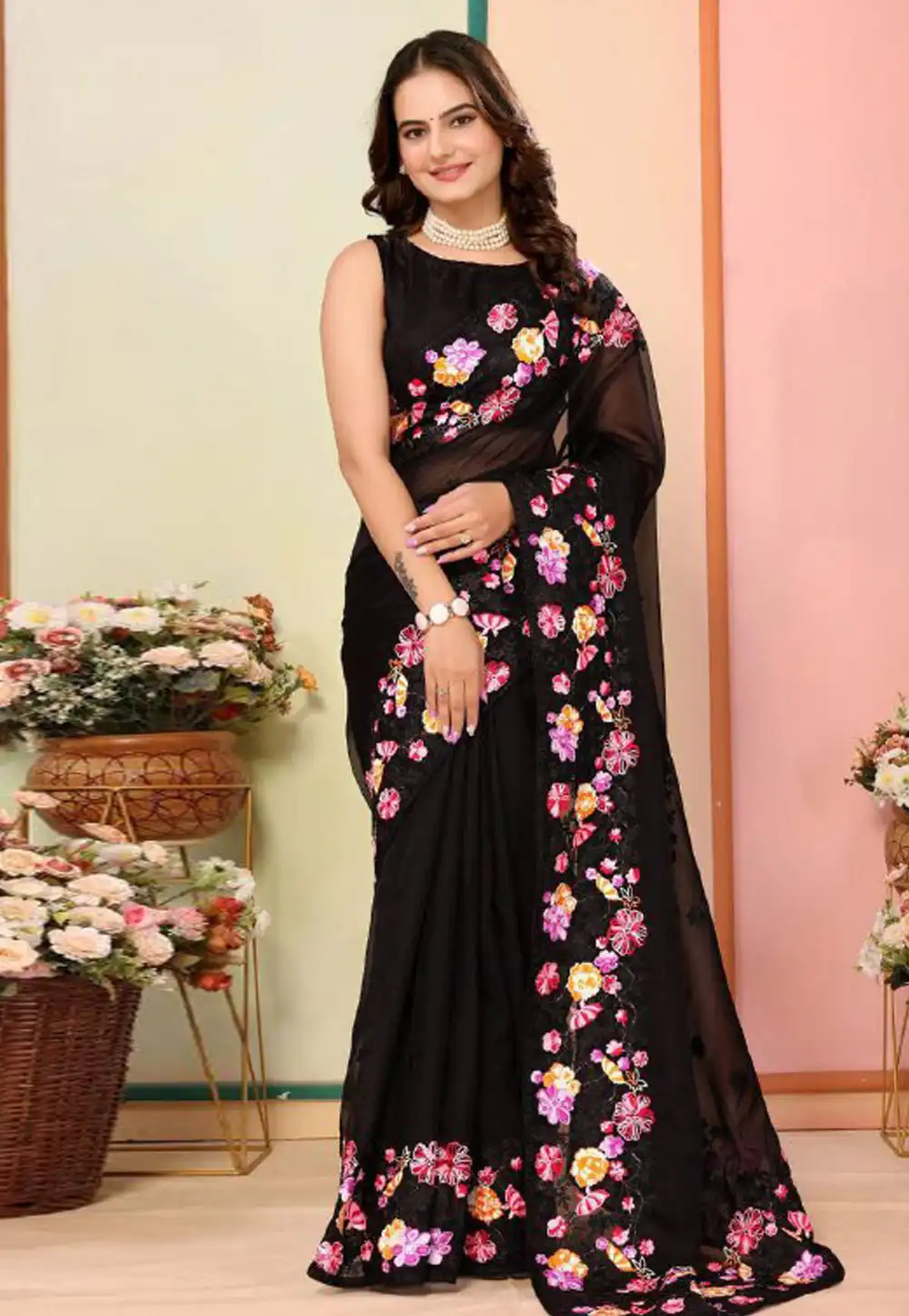 Black Organza Saree With Blouse 291091