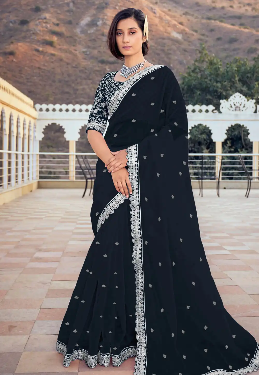 Black Organza Saree With Blouse 294493