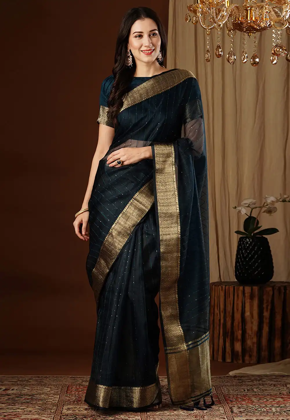 Black Organza Saree With Blouse 293497