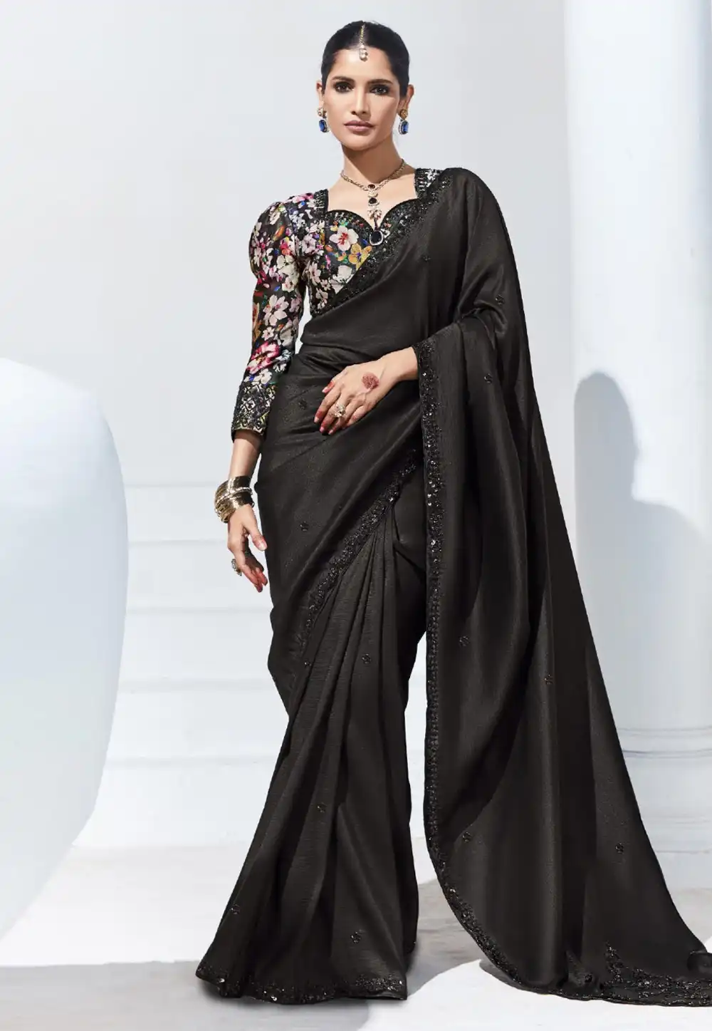 Black Organza Saree With Blouse 291613