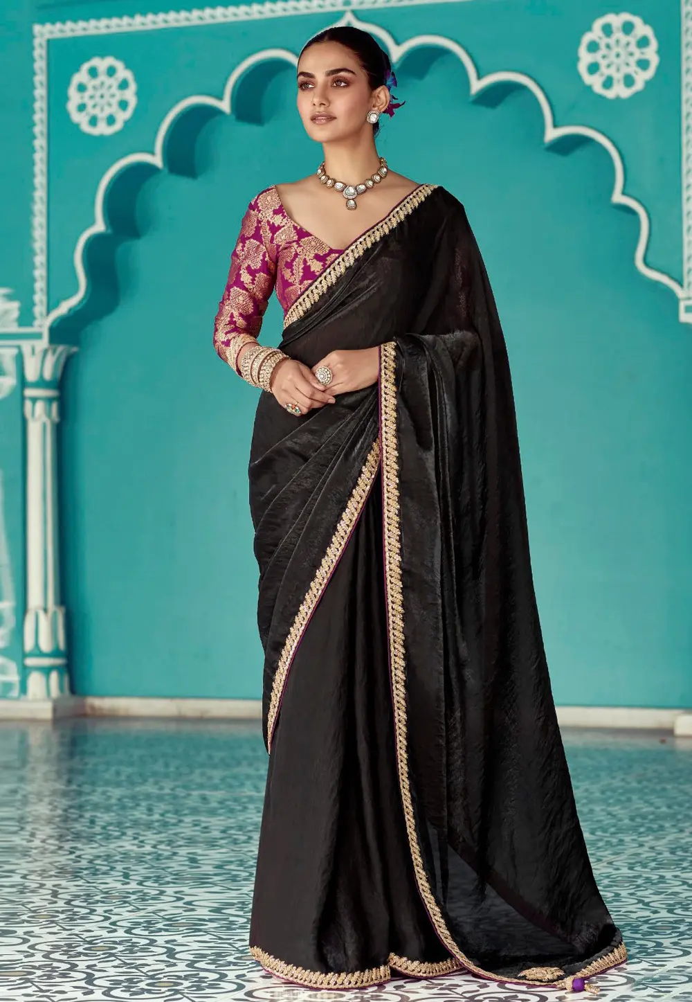 Black Organza Saree With Blouse 304179