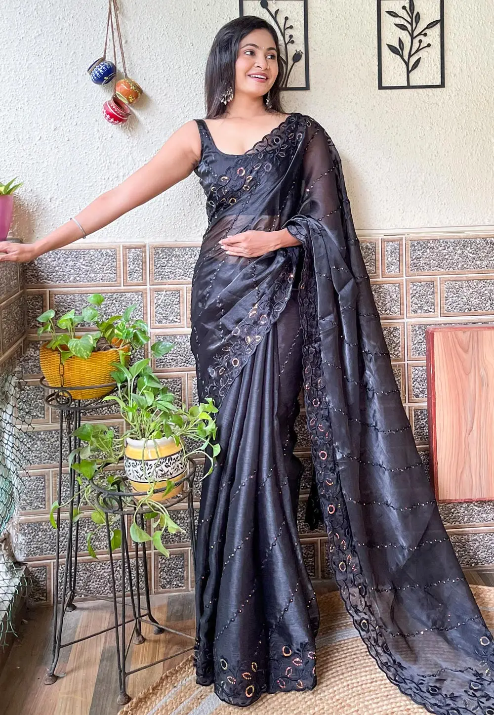 Black Organza Saree With Blouse 296066