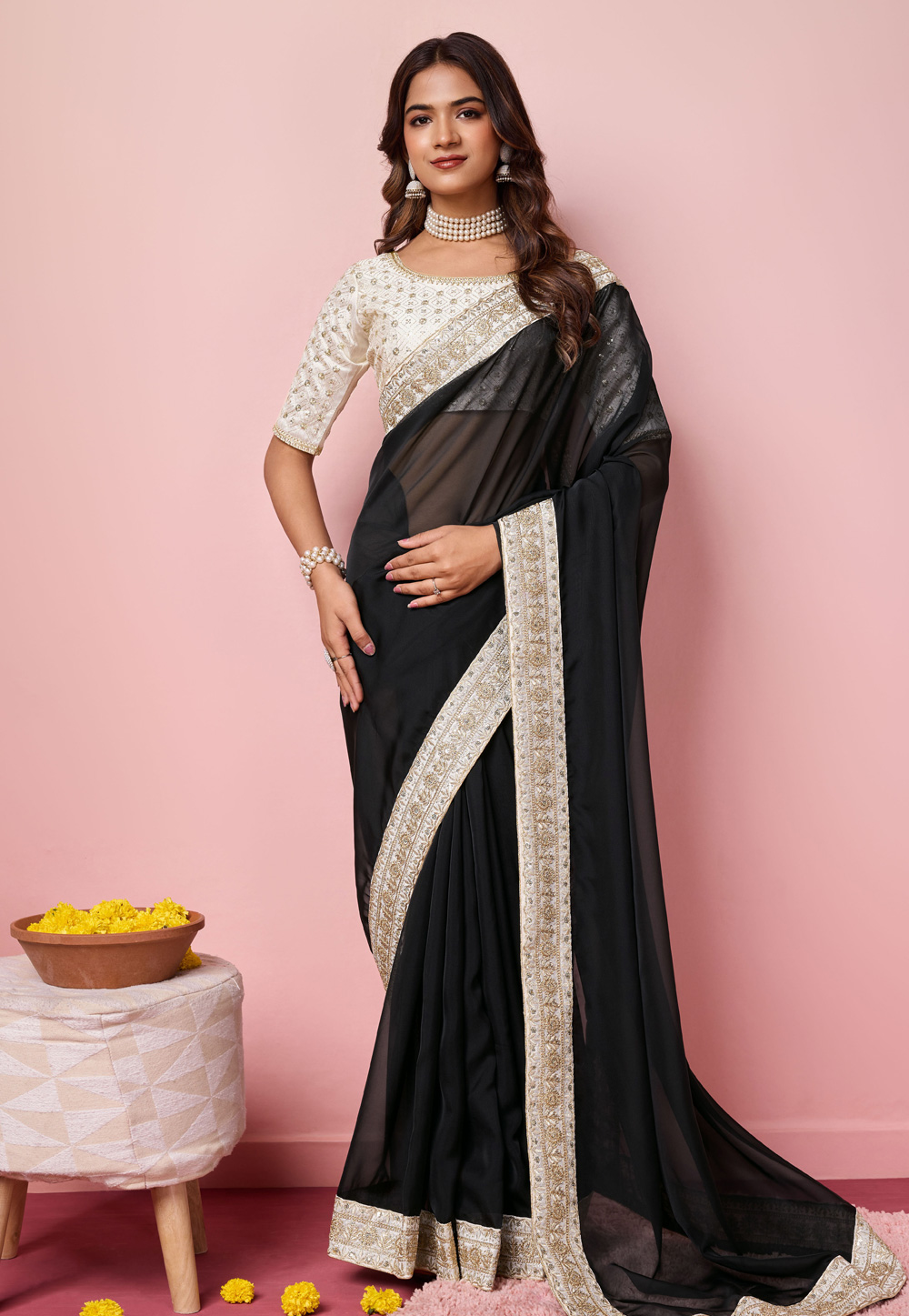 Black Organza Saree With Blouse 287785