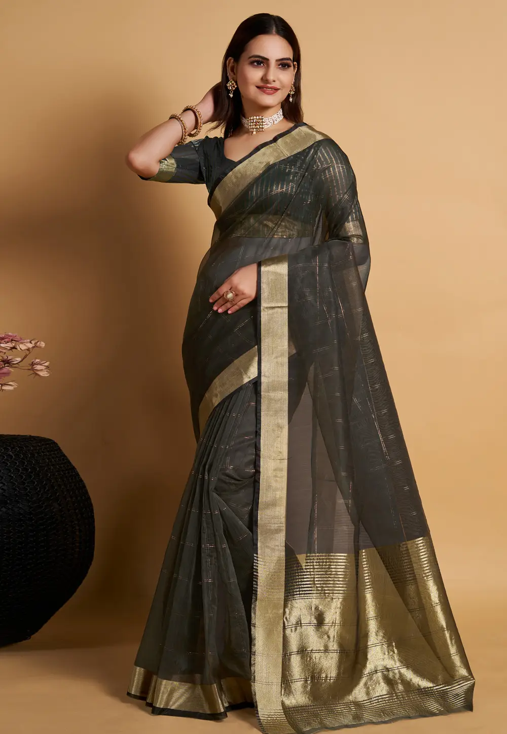 Black Organza Saree With Blouse 296518