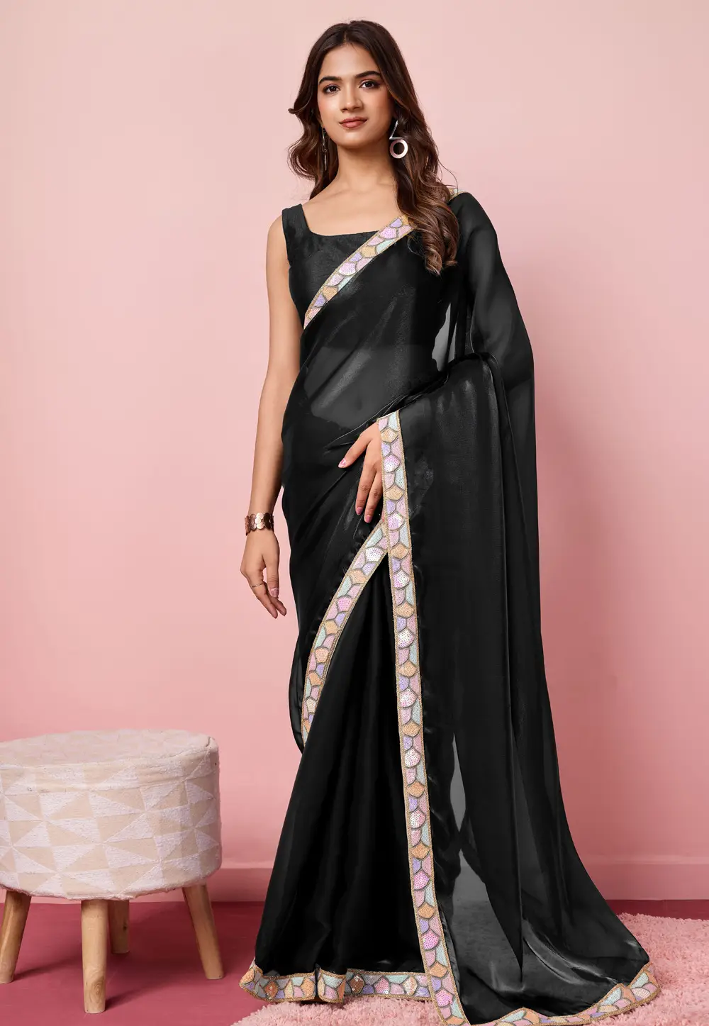 Black Organza Saree With Blouse 296804