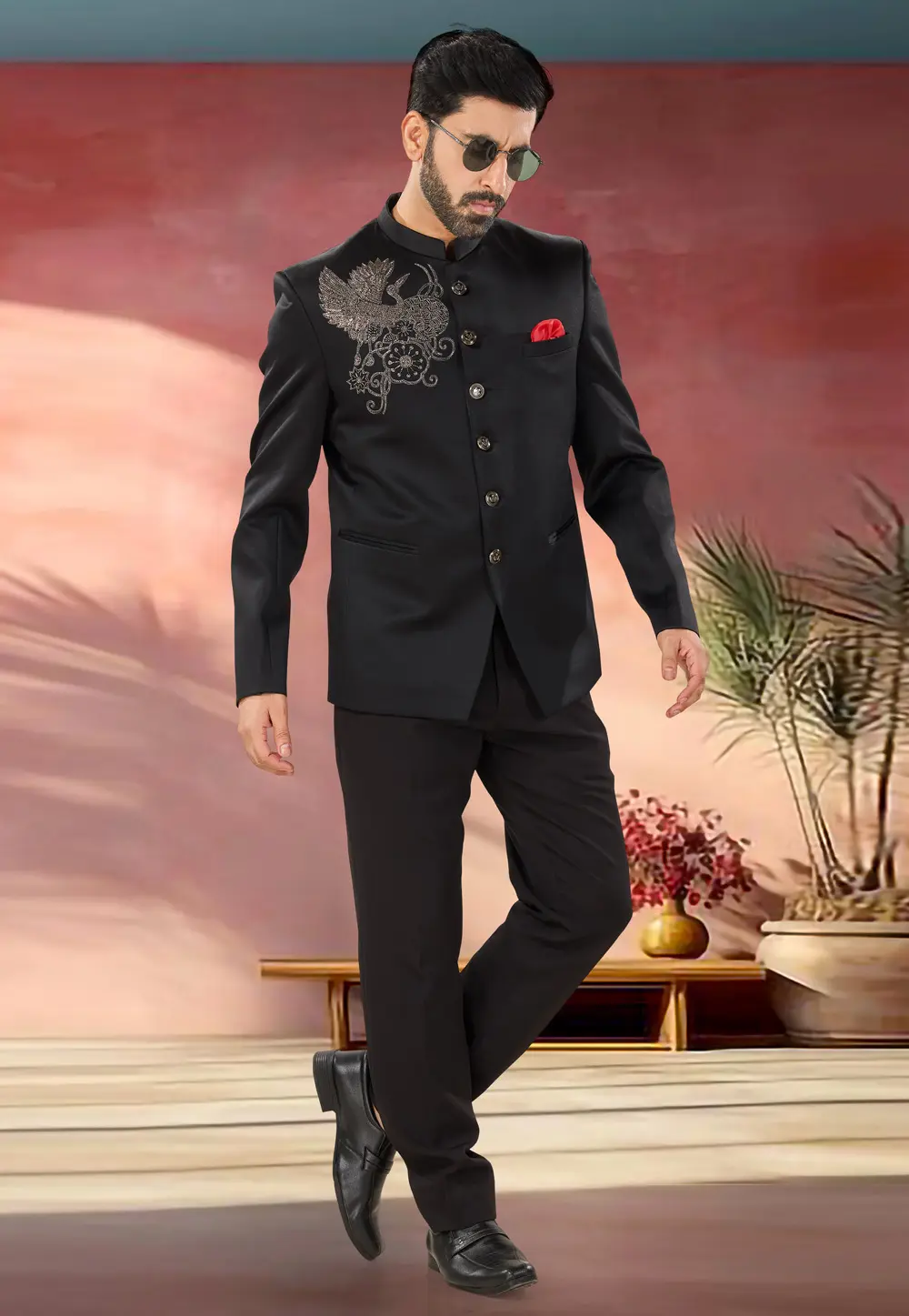 Black Polyester Jodhpuri Suit 302176