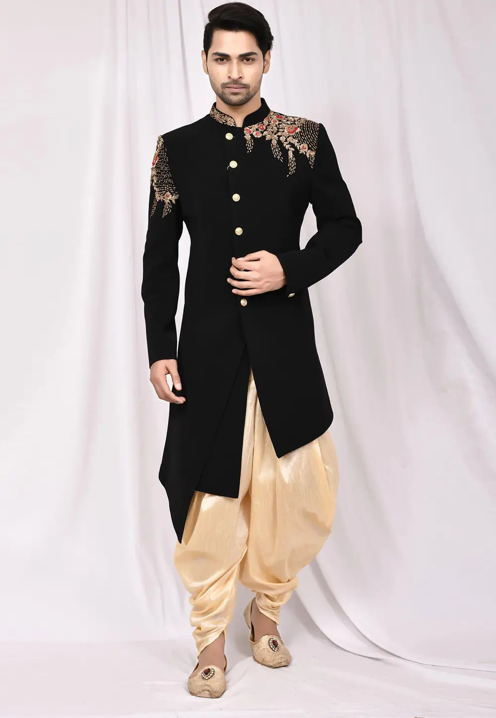 Black Rayon Dhoti Sherwani 300148