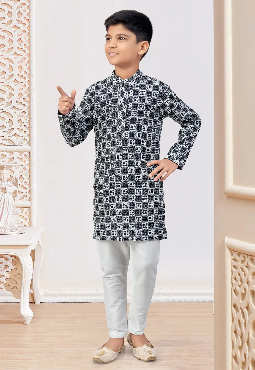 Black Rayon Kids Kurta Pajama 303824