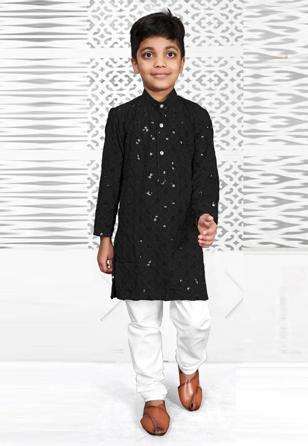 Black Rayon Kids Kurta Pajama 304265