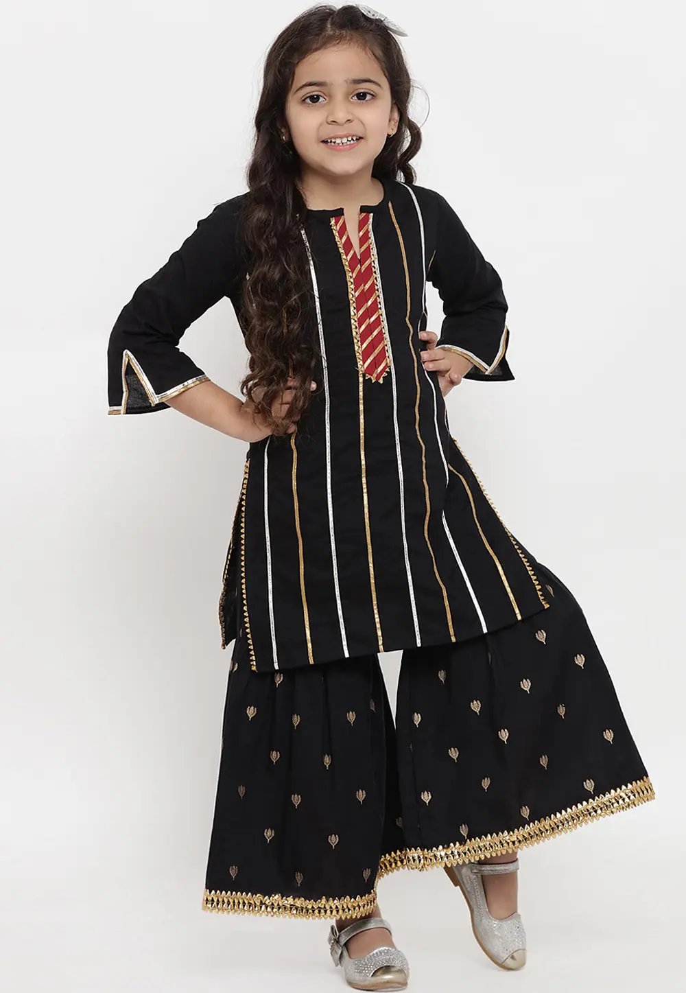 Black Rayon Kids Sharara Suit 302084