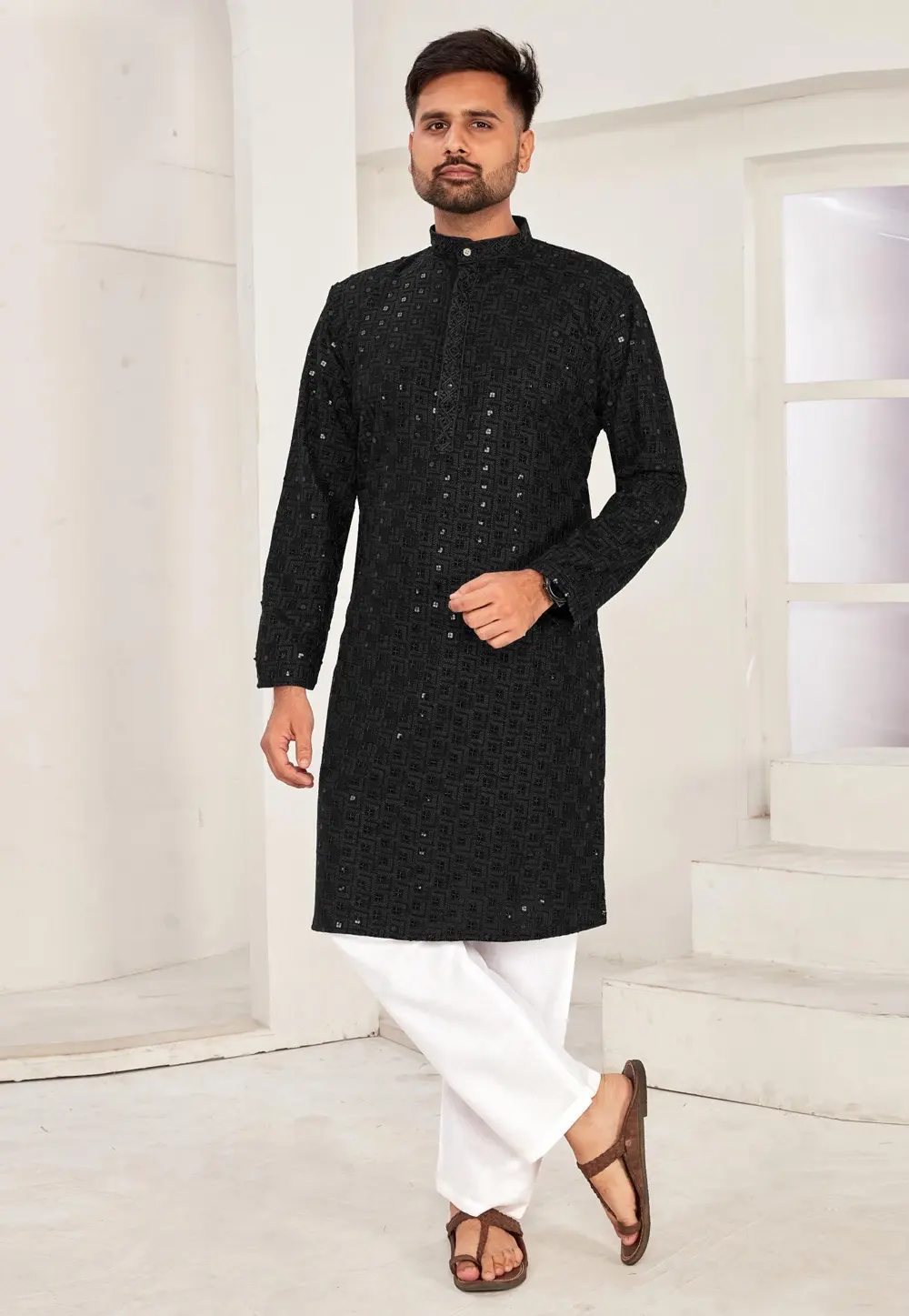 Black Rayon Kurta Pajama 298124