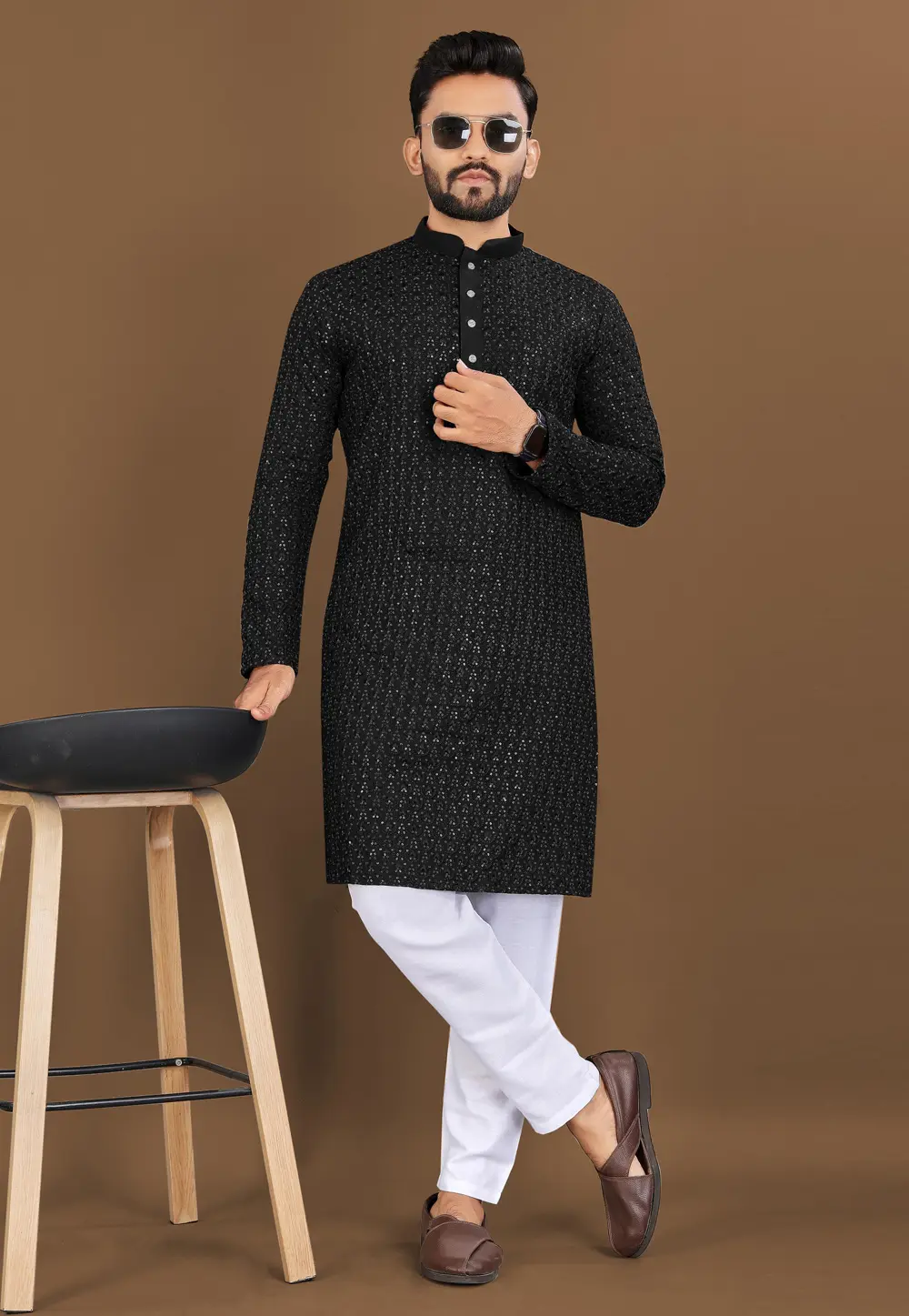 Black Rayon Kurta Pajama 300451