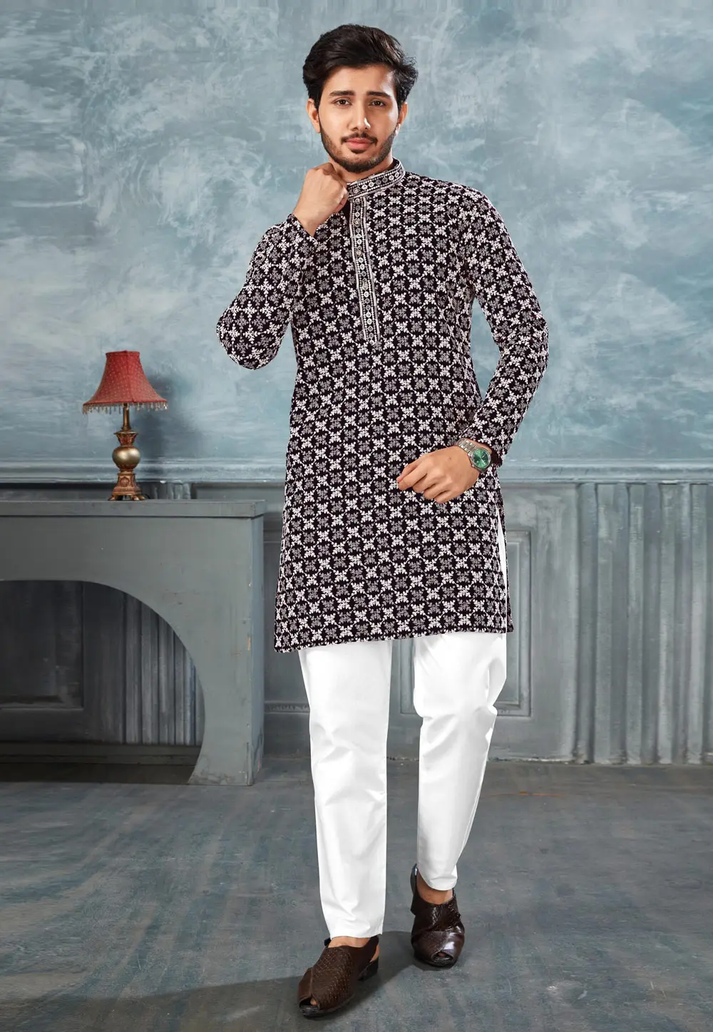 Black Rayon Kurta Pajama 298131