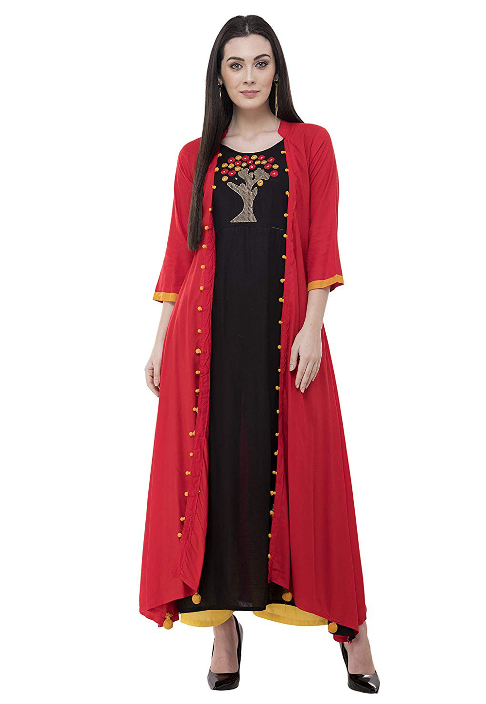 Black Rayon Kurta Set With Jacket 286647