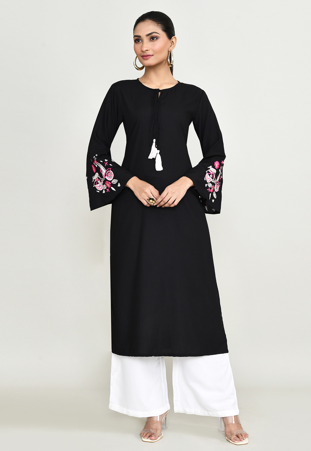 Black Rayon Kurta Set With Palazzo 305290