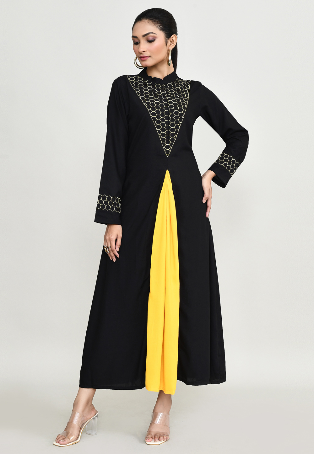 Black Rayon Kurta Set With Palazzo 305298