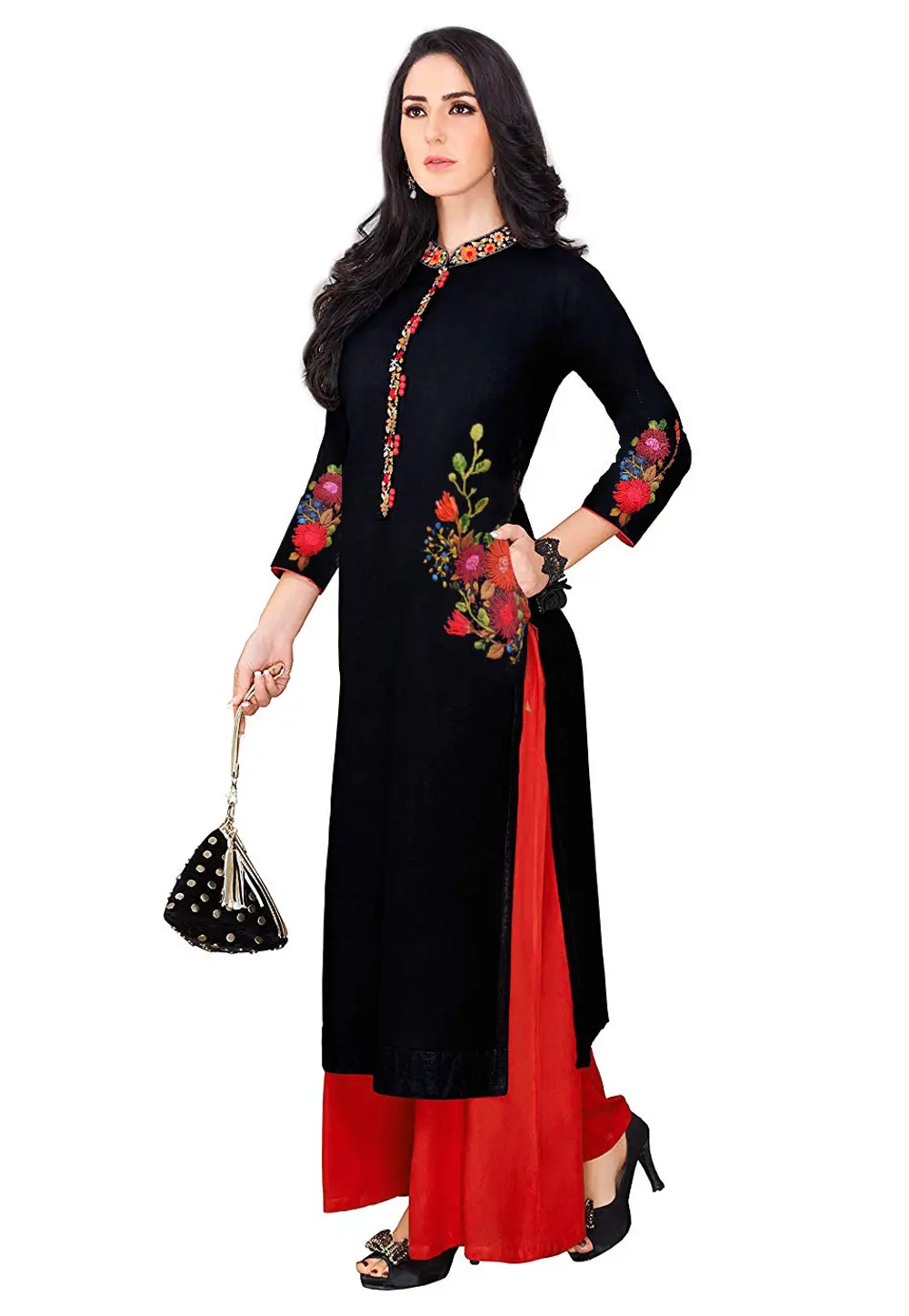 Black Rayon Kurta Set With Palazzo 303159