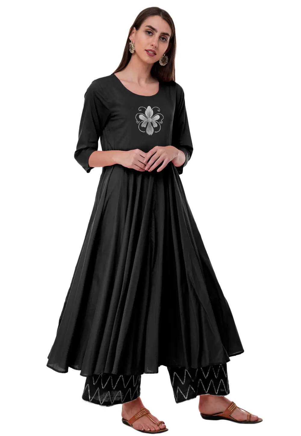 Black Rayon Kurta Set With Palazzo 303161