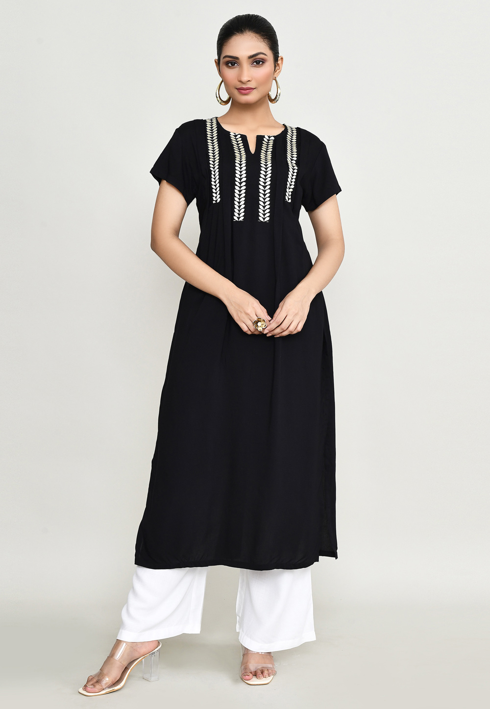 Black Rayon Kurta Set With Palazzo 305300