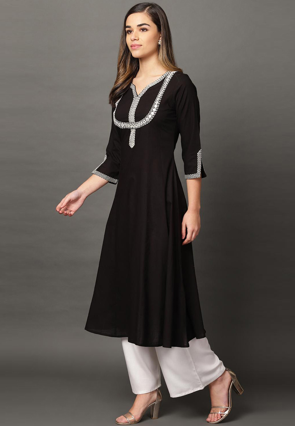 Black Rayon Kurta Set With Palazzo 286649