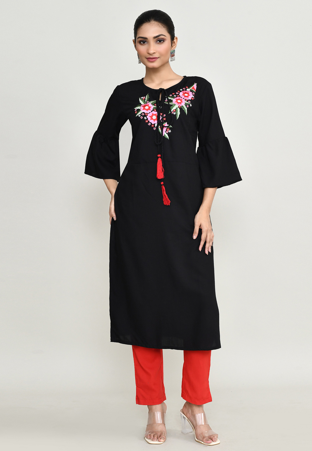 Black Rayon Kurta Set With Pant 305292