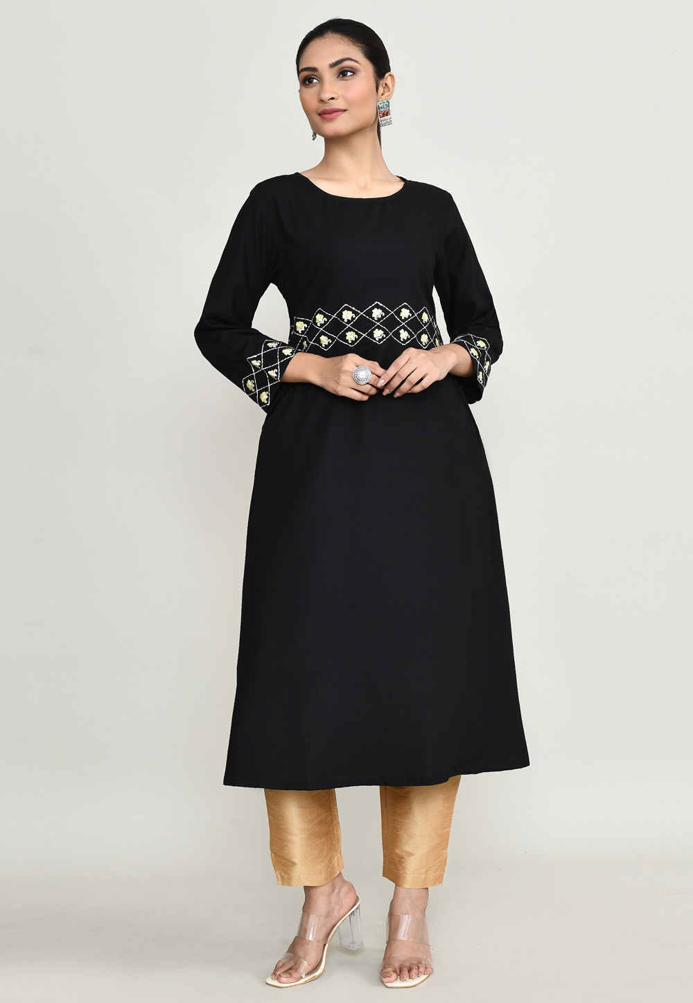 Black Rayon Kurta Set With Pant 305294