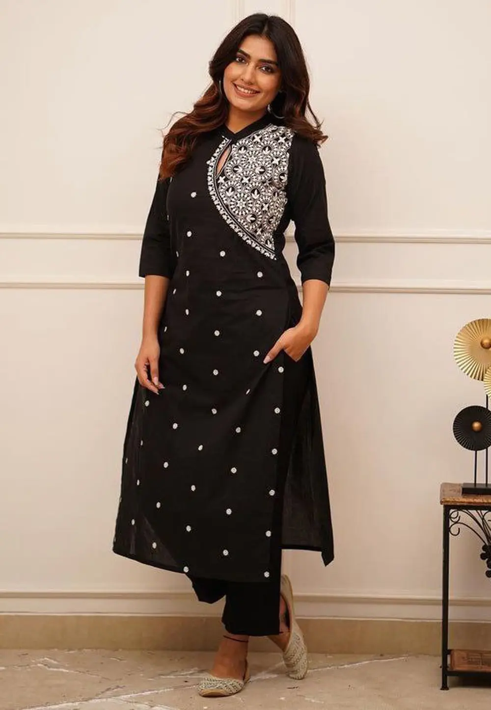 Black Rayon Kurta Set With Pent 301314