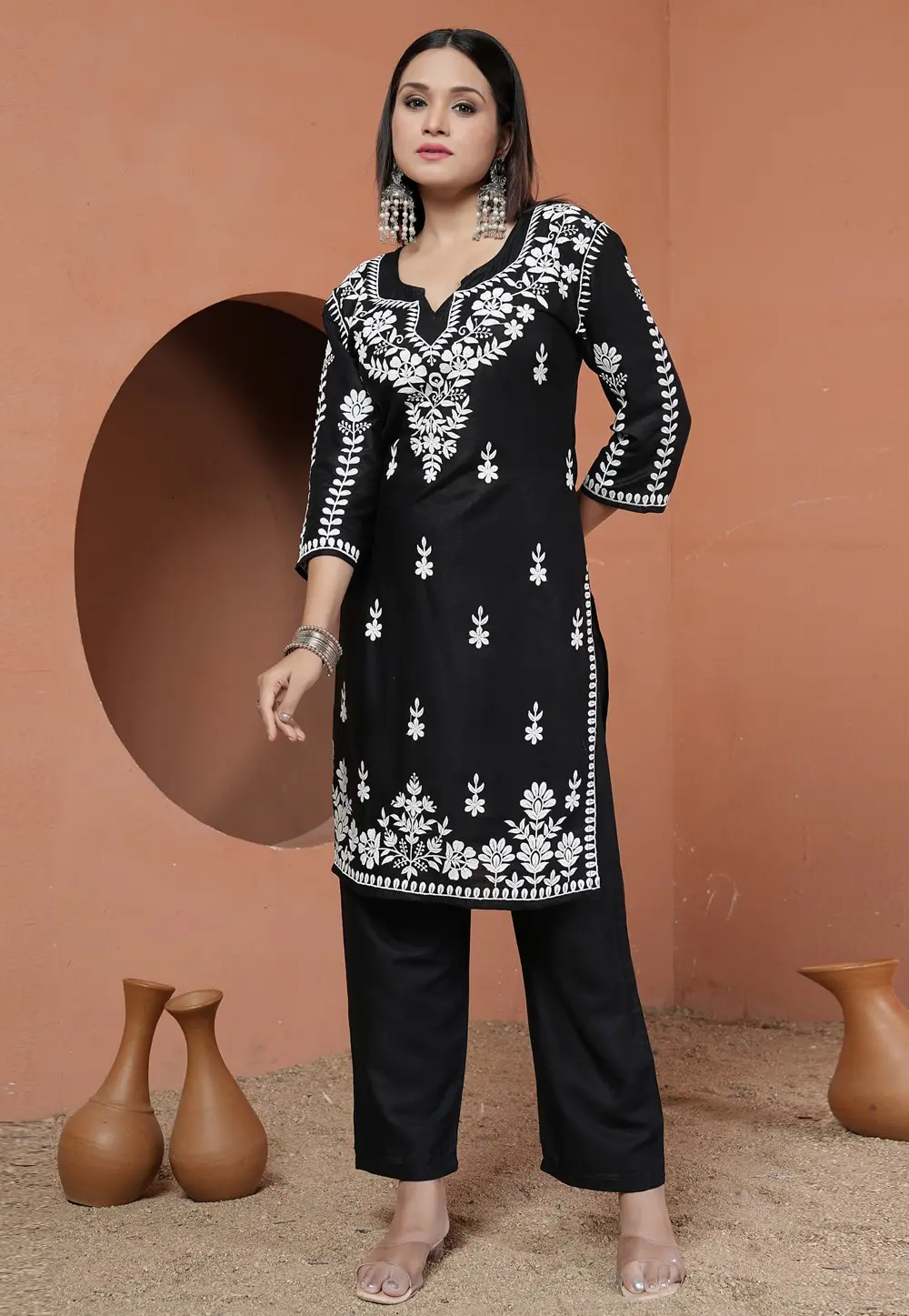 Black Rayon Kurta Set With Pent 303914