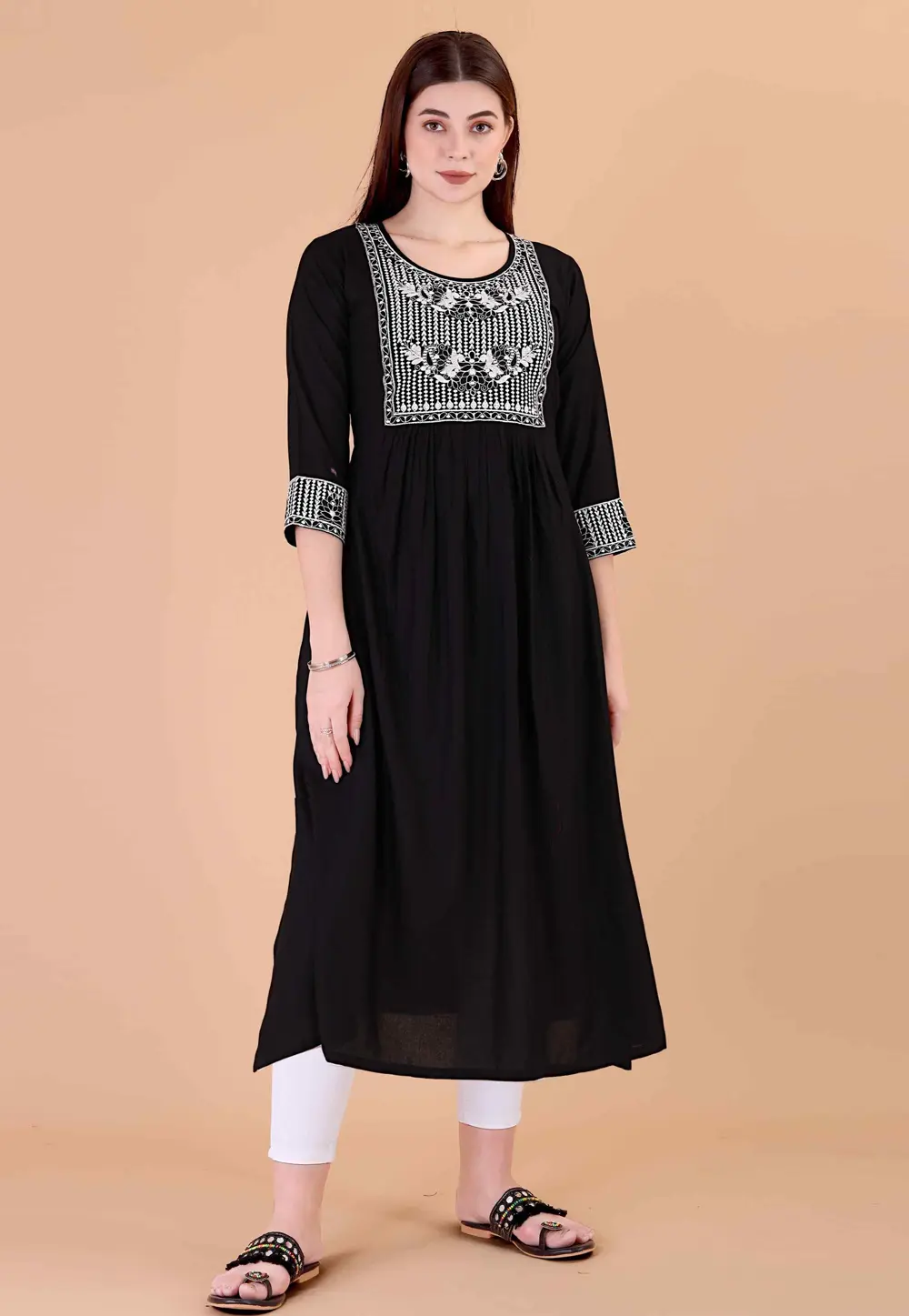 Black Rayon Long Kurti 297381