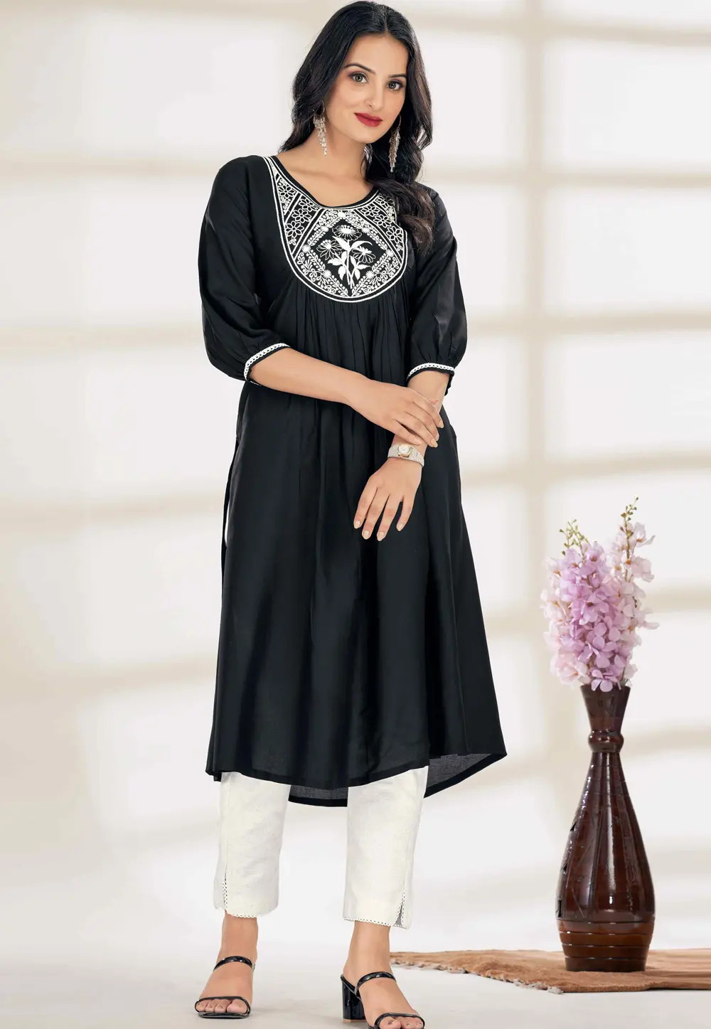 Black Rayon Long Kurti 297702