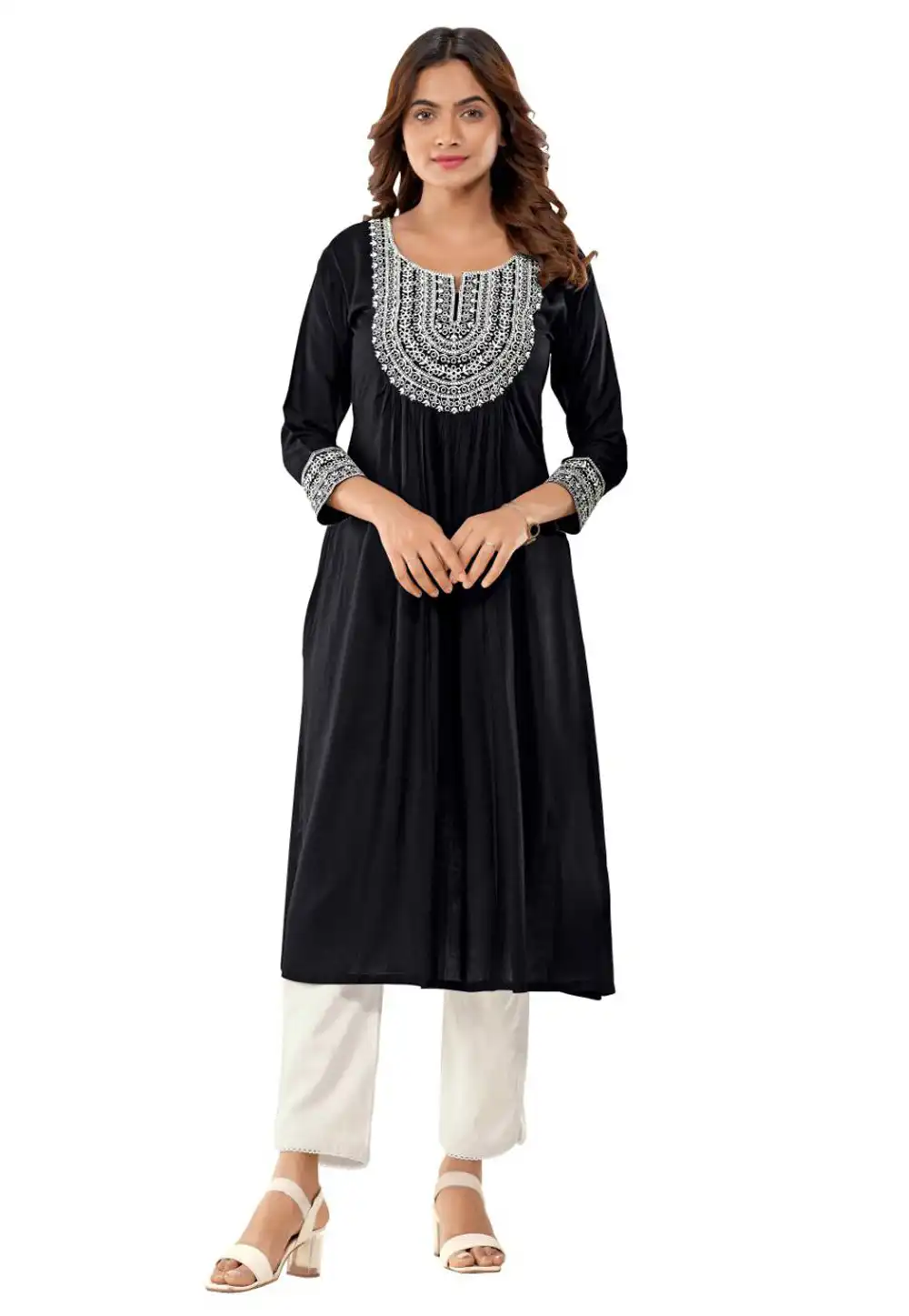 Black Rayon Long Kurti 288347