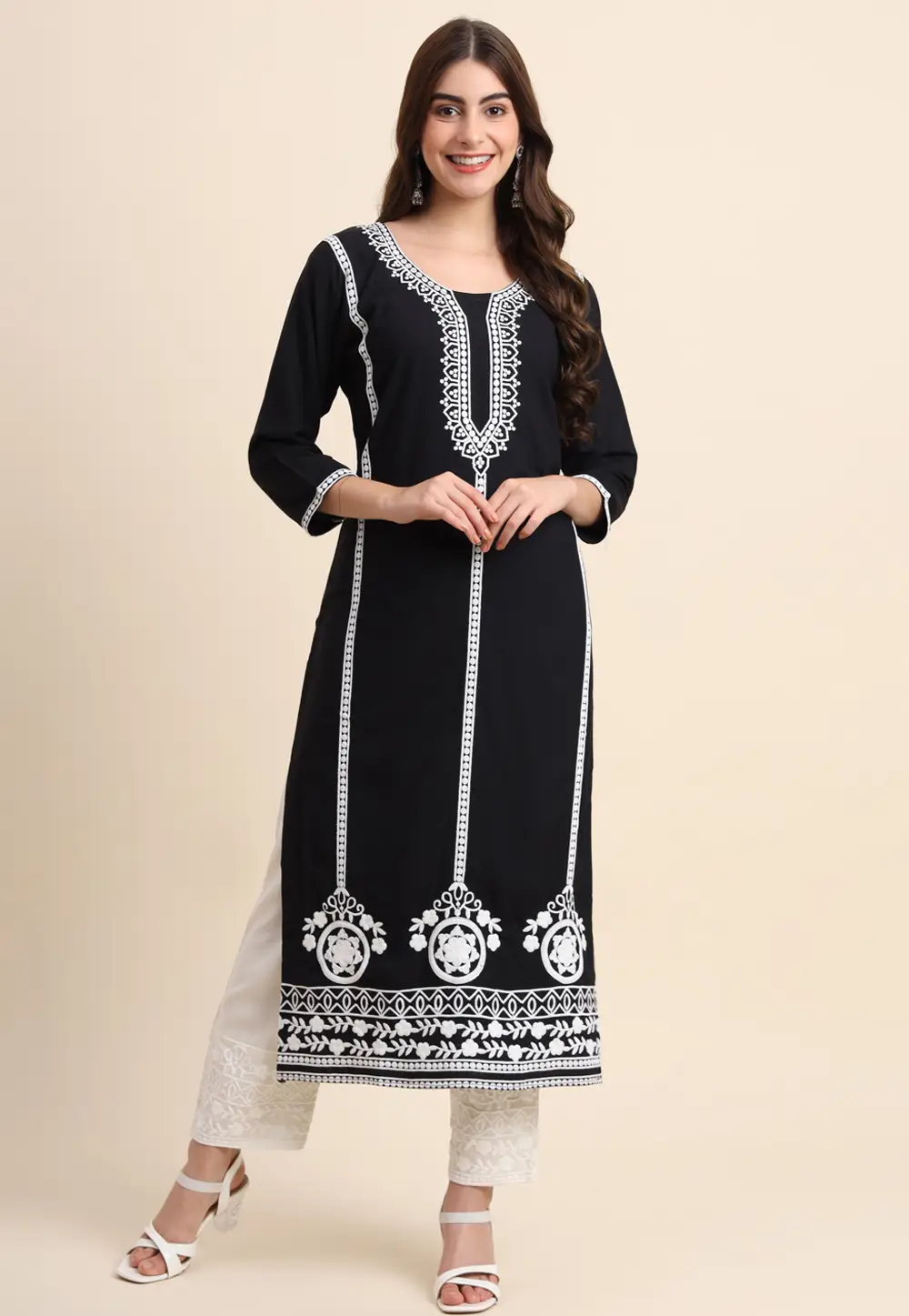 Black Rayon Long Kurti 296722