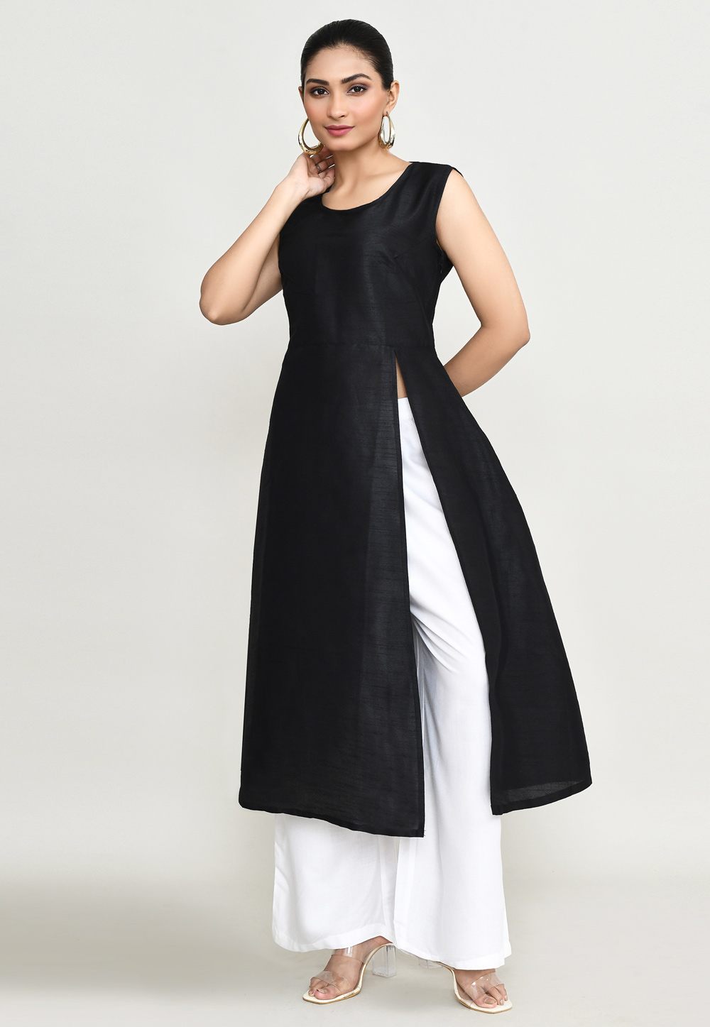 Black Rayon Long Kurti 305293