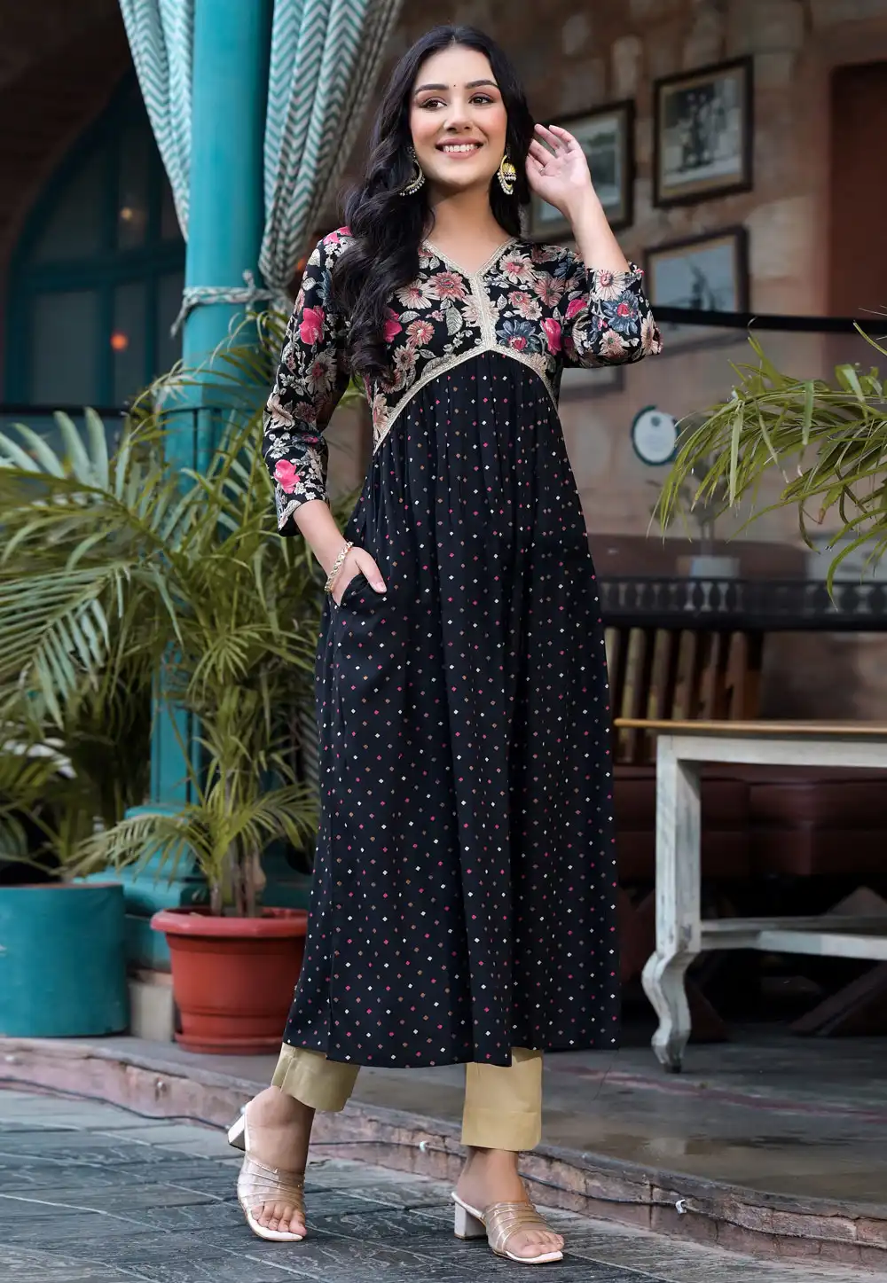 Black Rayon Long Kurti 290197