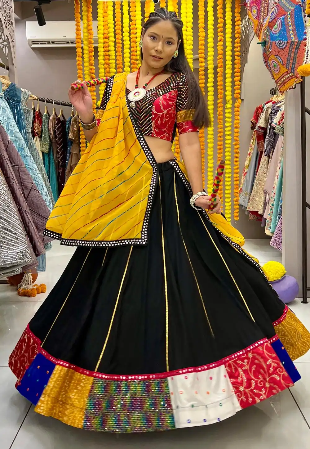 Black Rayon Navratri Chaniya Choli 291439