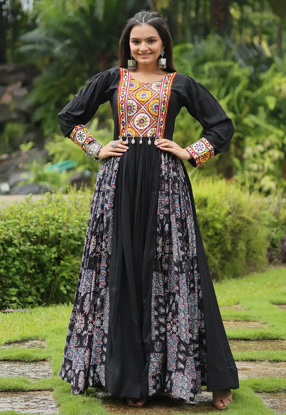 Black Rayon Navratri Wear Gown 293883