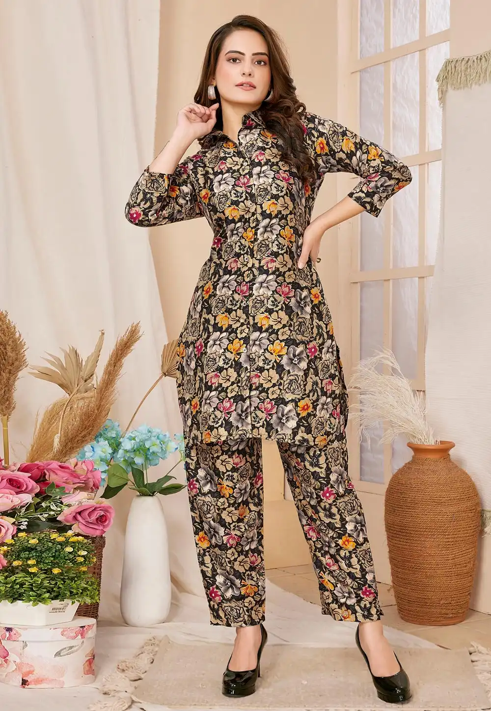 Black Rayon Printed Co-Ords Set 292425