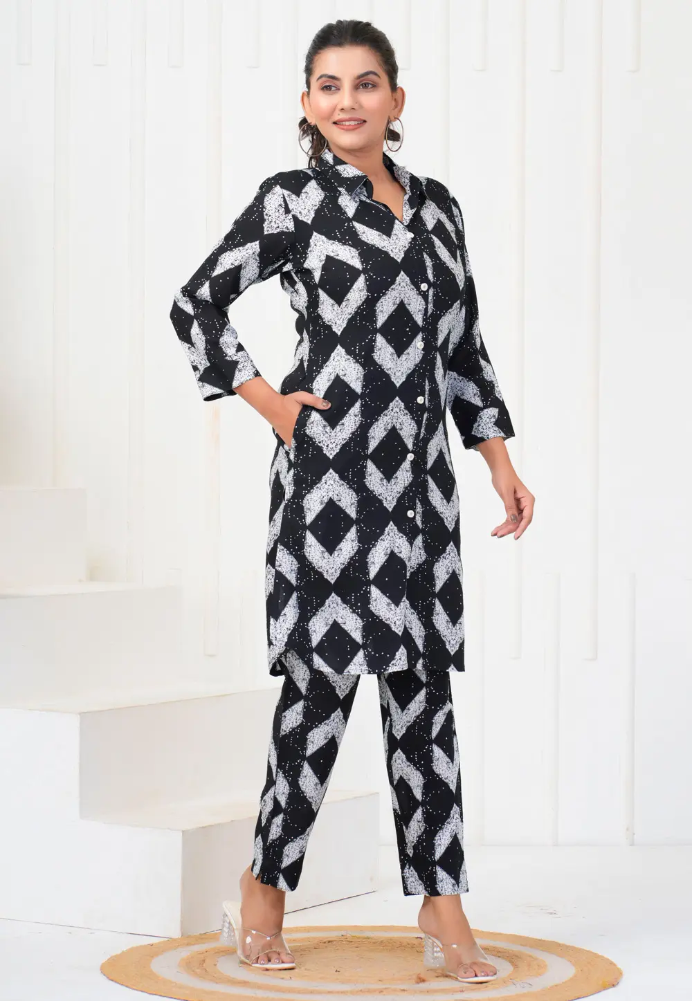 Black Rayon Printed Co-Ords Set 302989