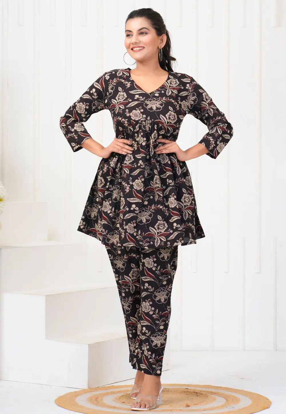 Black Rayon Printed Co-Ords Set 302990