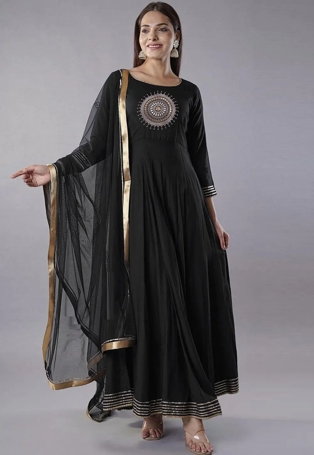 Black Rayon Readymade Anarkali Suit 301689