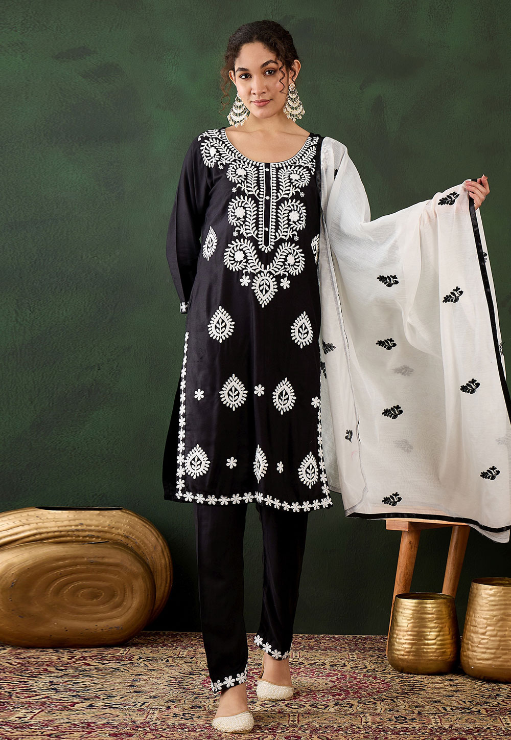 Black Rayon Readymade Chikankari Suit 310590