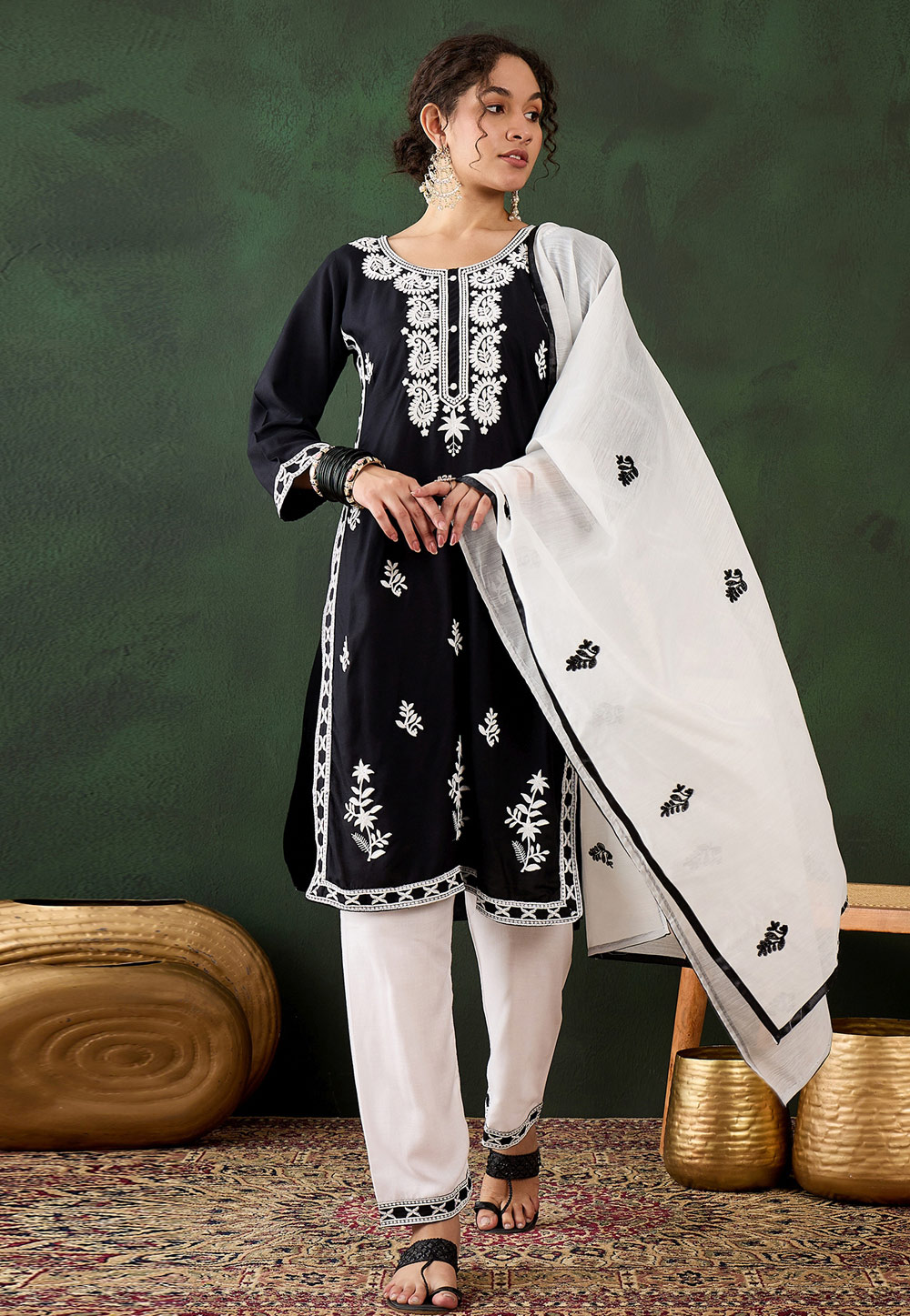 Black Rayon Readymade Chikankari Suit 310596