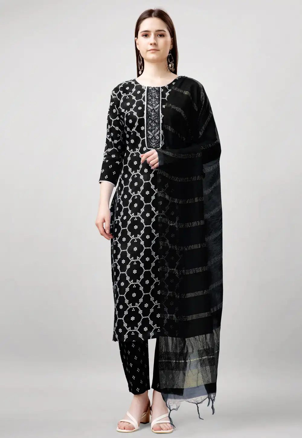 Black Rayon Readymade Pakistani Suit 292464