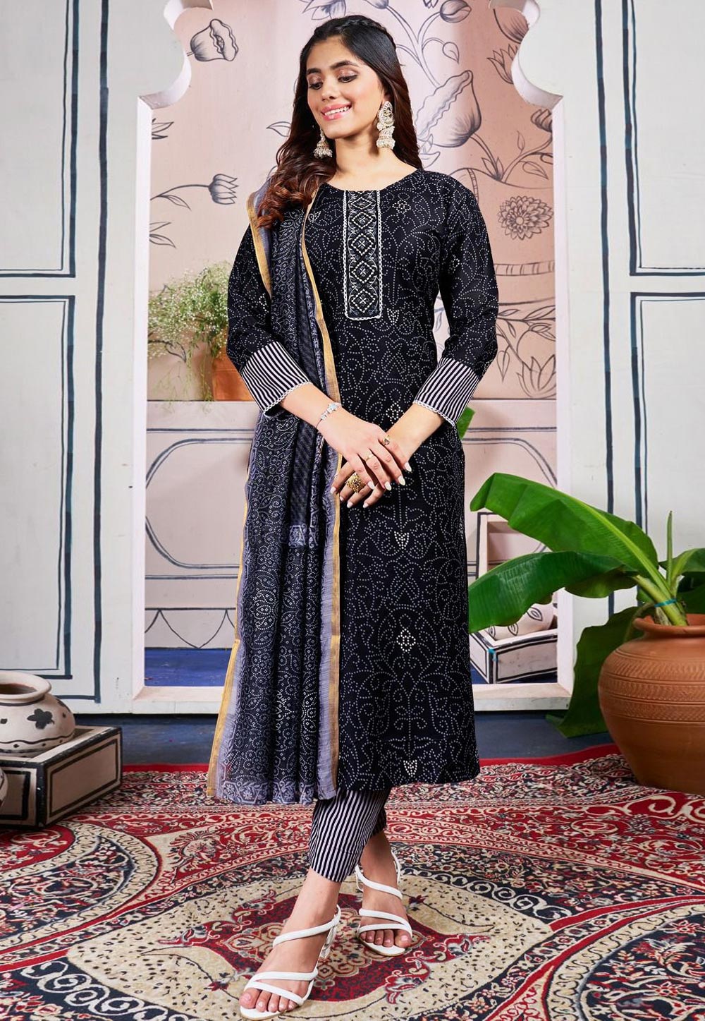 Black Rayon Readymade Pakistani Suit 305263