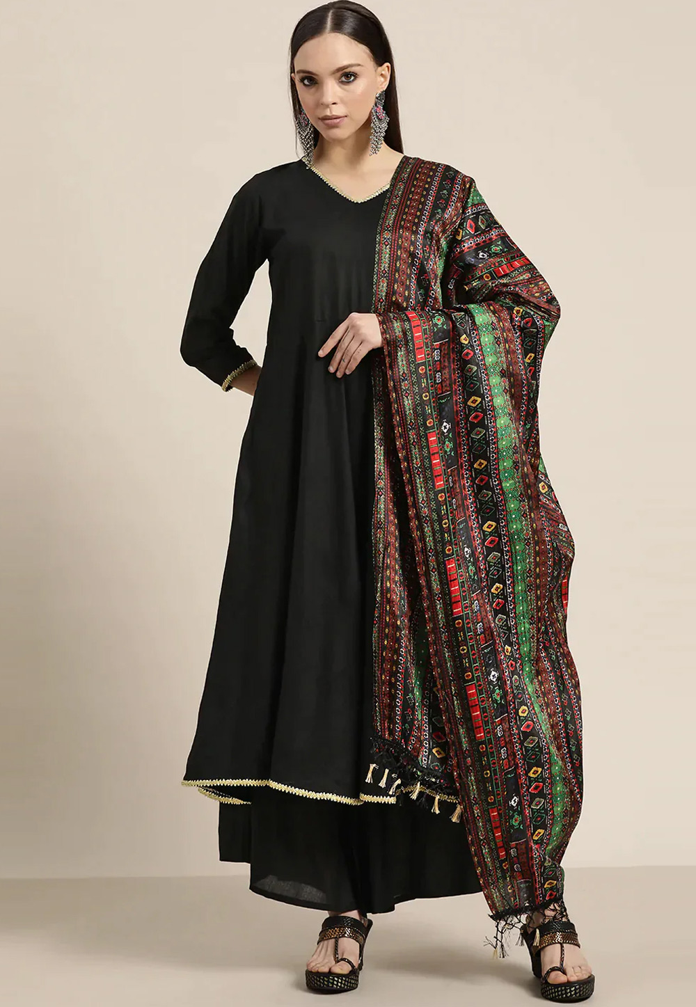 Black Rayon Readymade Pakistani Suit 286486