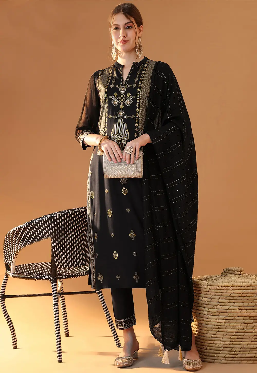 Black Rayon Readymade Pakistani Suit 301907