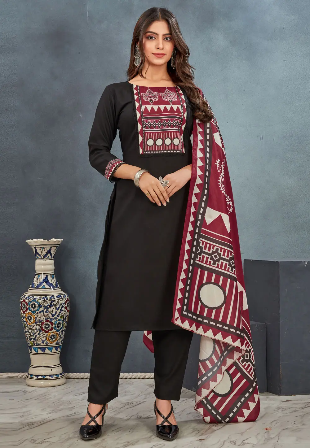 Black Rayon Readymade Pakistani Suit 301953