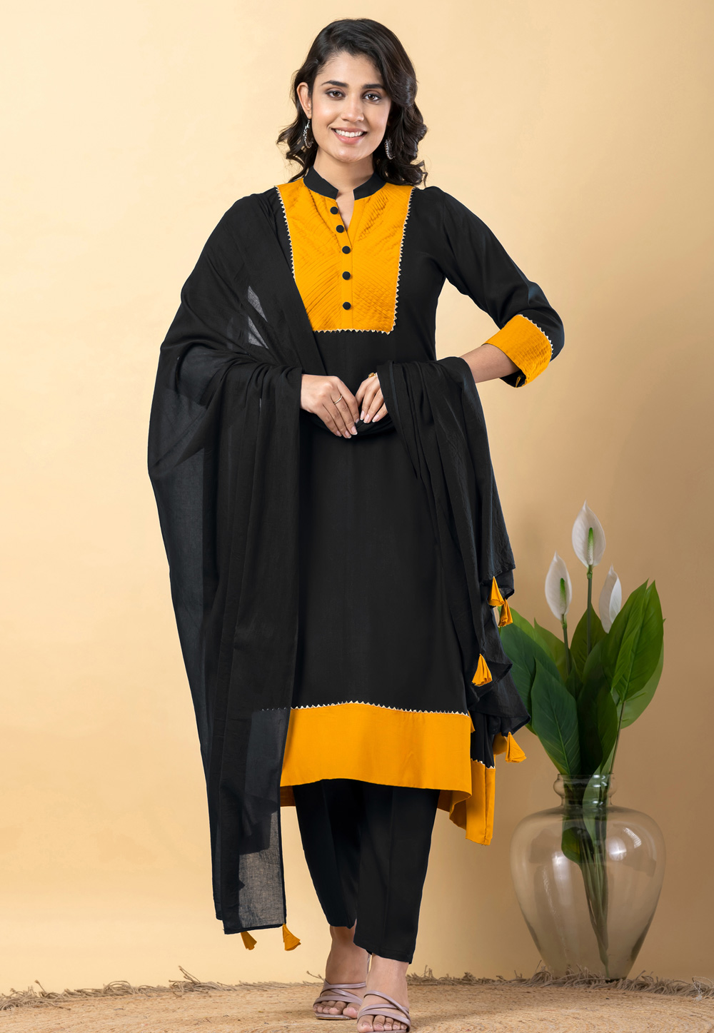 Black Rayon Readymade Pakistani Suit 306587