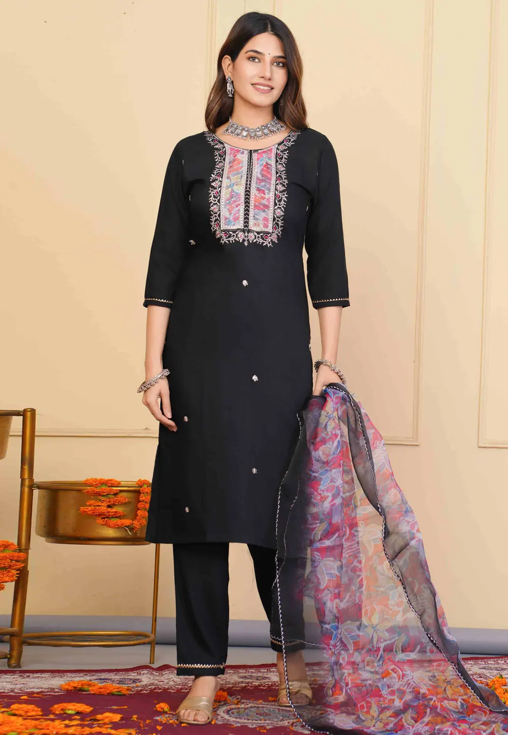 Black Rayon Readymade Pakistani Suit 302713