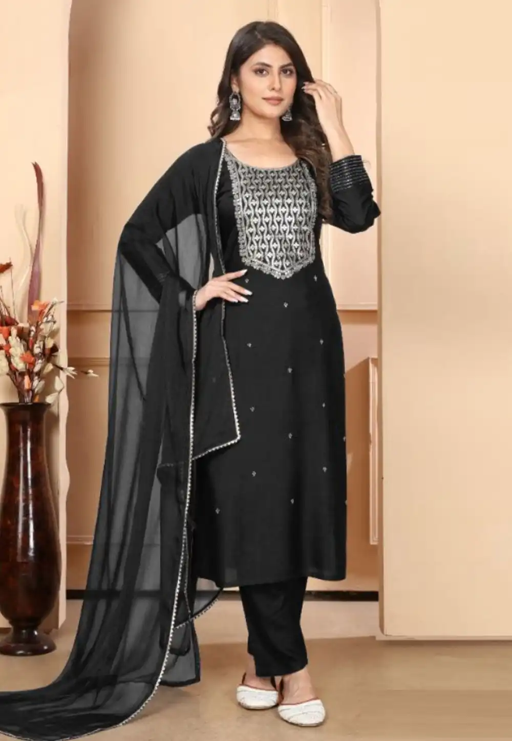 Black Rayon Readymade Pant Style Suit 291213